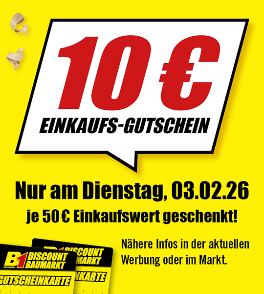 10 € Einkaufs-Gutschein, gültig nur am Dienstag, 03.02.2026, je 50 € Einkaufswert.