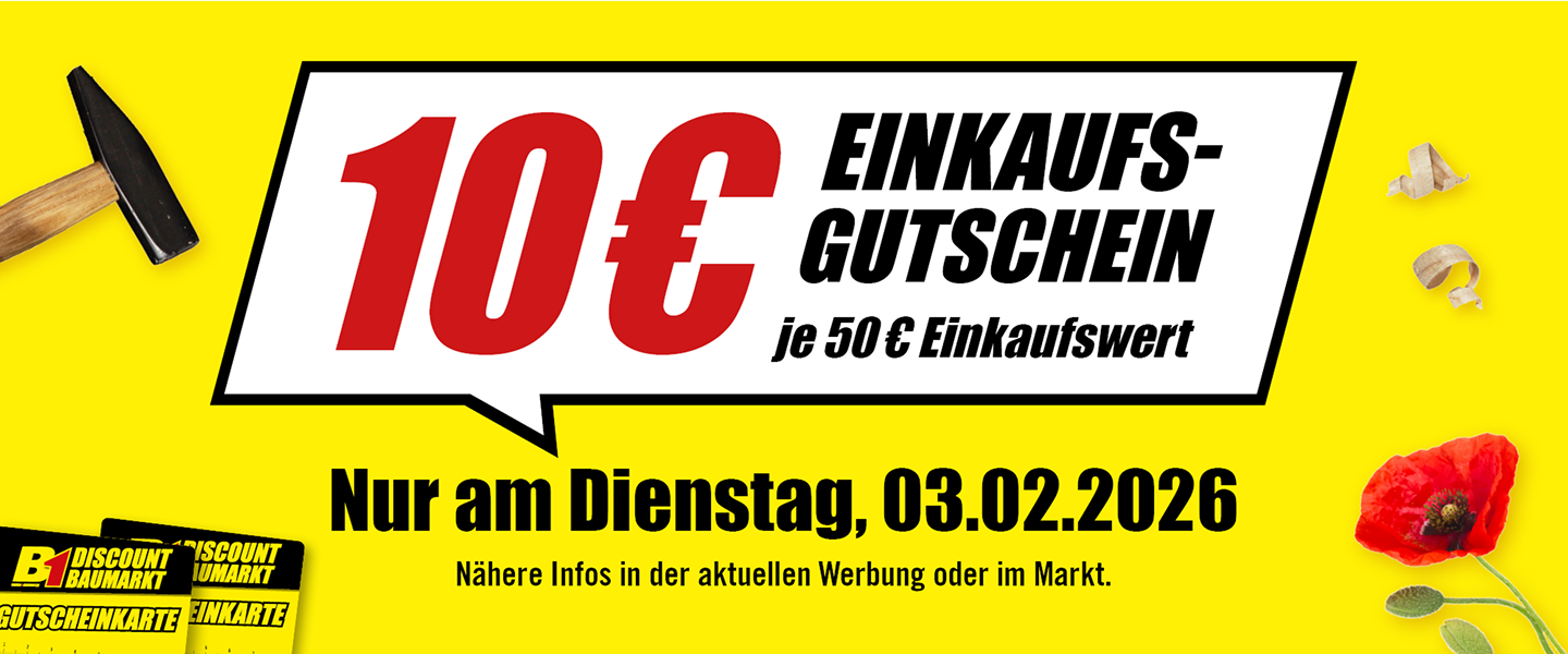 10 € Einkaufs-Gutschein, gültig nur am Dienstag, 03.02.2026, je 50 € Einkaufswert.