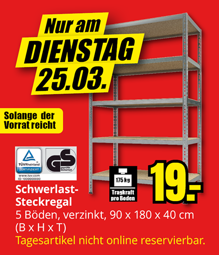 Schwerlast-Steckregal. Nur am Dienstag 25.03.
