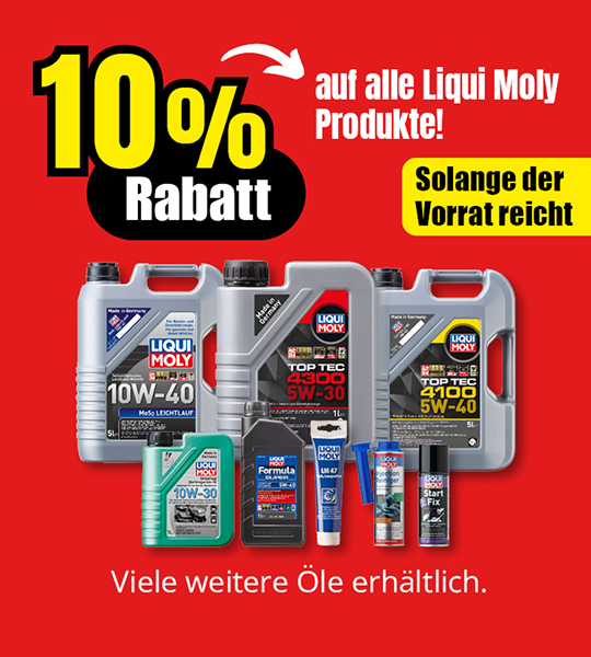 10% Rabatt auf alle Liqui Moly Produkte. Solange der Vorrat reicht!