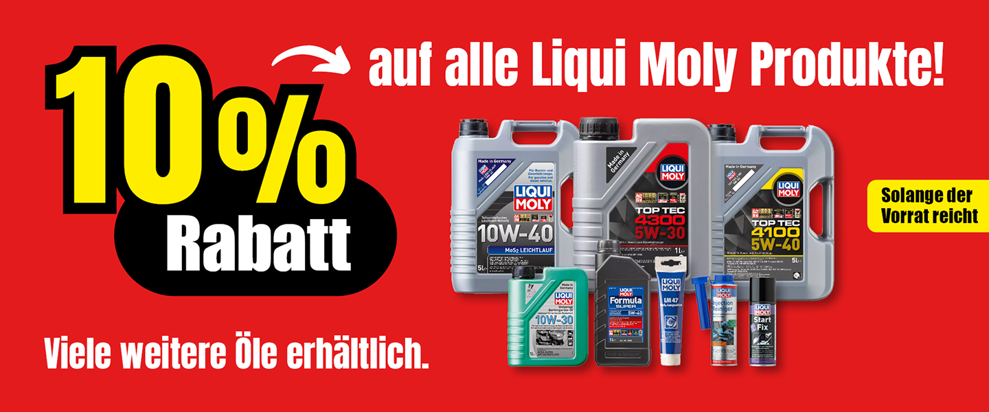 10% Rabatt auf alle Liqui Moly Produkte. Solange der Vorrat reicht!