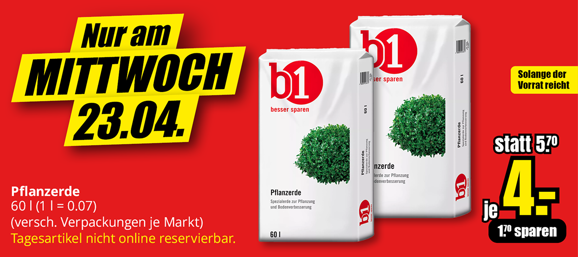 Nur am MITTWOCH 23.04. statt 5.70 je 4.-