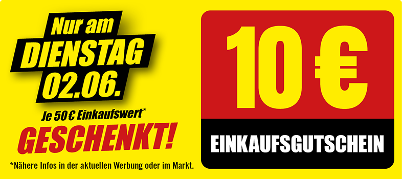 10-Euro-Einkaufsgutschein geschenkt ab einem Einkaufswert von 50 Euro, gültig nur am Dienstag, 02.06.