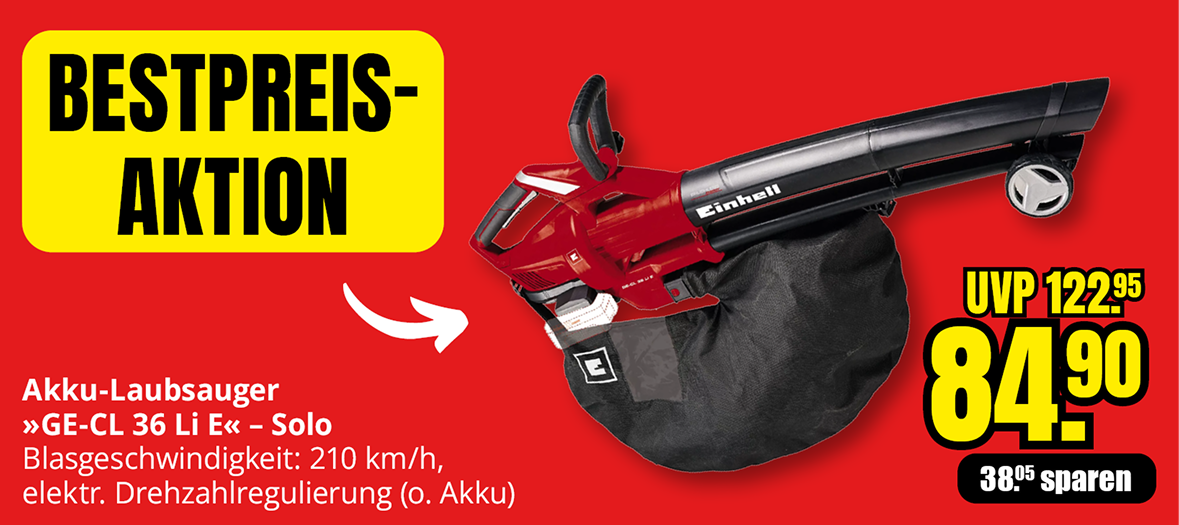 Einhell Akku-Laubsauger GE-CL 36 Li E – Aktionspreis 84,90 €